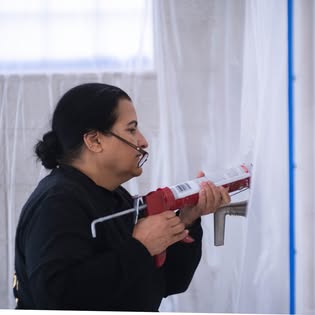 Close-up interior caulking work